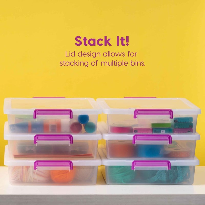 IrisUSA 6 Qt. Plastic Craft Storage Container Bins with Lids, 6 Pack, Small Art & Office Supply Organizer Tote, Sensory Bins & Boxes for Home & University, Stackable, Secure Latch Buckles, Clear - Image 4